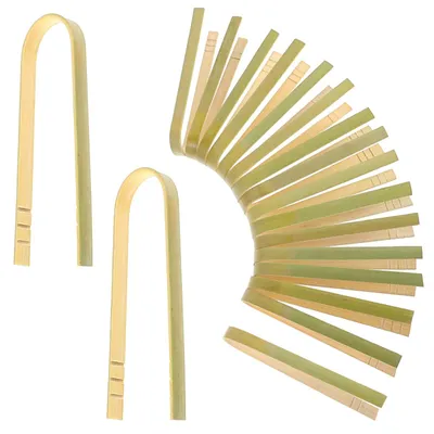 20 Bambuszangen, Mini-Holzzange mit Antirutschrille, 10 cm