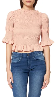 Produktbild von NA-KD Damen High Neck gesmokte Bluse Gr. 60, pfirsich