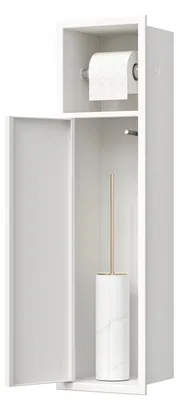 Produktbild von Integriertes Schrankmodul für WC-Bürstenset, Badezimmerschrank aus Edelstahl mit Toilettenpapierhalter, weißer WC-Schrank, 63 x 15 x 15 cm