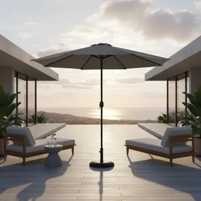 Produktbild von Sonnenschirm Marktschirm Ø3m grau Beleuchtung Strandschirm Gartenschirm UV