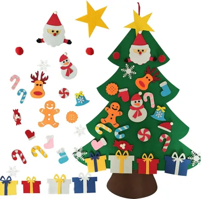 Produktbild von Filz-Weihnachtsbaum für Kinder, 25 abnehmbare Ornamente, Neujahrs-Weihnachtsgeschenke für Kinder, Weihnachtsdekoration für Türwände