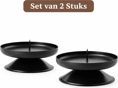 Produktbild von Spaas Metall Kerzenhalter Schwarz – 2er-Set – Ø 9 cm – Mit Stift für Stumpenkerzen