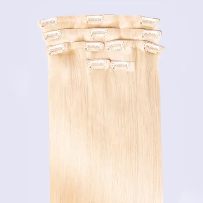 Produktbild von chaarmant Clip In Extensions Echthaar 55 cm 50 g – Haarverlängerung #60 Hellblond
