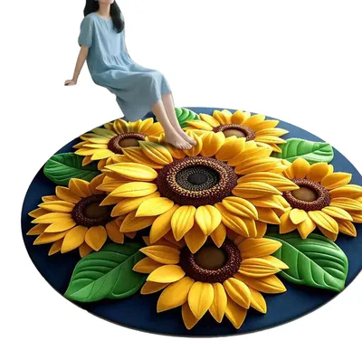 Produktbild von Kieselgur-Fußmatte mit 3D-Sonnenblumenmuster, flauschig, schnelltrocknend, rutschfest, saugfähig, super saugfähige Badematte B