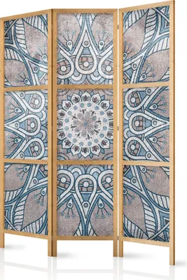Produktbild von Paravent Mandala 135x171 cm - 3-teilig - einseitig - eleganter Sichtschutz - Raumteiler - Trennwand - Raumtrenner - Holz - Design Motiv - Deko - Japan p-C-0010-z-b