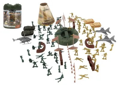 Image de 110 soldats en plastique, présentés dans une boîte en plastique de 18x23 cm