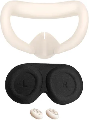 Image de Visière de protection pour lunettes VR - Lot de 3 pièces - Visière pare-soleil, capuchon pour joystick, protection pour lentilles - blanc