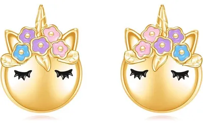 Produktbild von Ohrstecker Einhorn 925 Sterling Silber Weiß Vergoldet 10.5mm x 11.4mm Hypoallergen