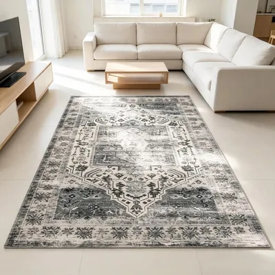 Produktbild von 80*150cm Teppich Weich Wohnzimmerteppich Anti-Rutsch Waschbar Wohnzimmer Grau