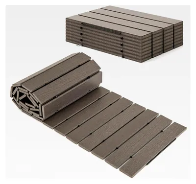Produktbild von Gartenweg aus HDPE mit Tragegriff, Holzoptik und Metalldraht, 242 x 43 cm