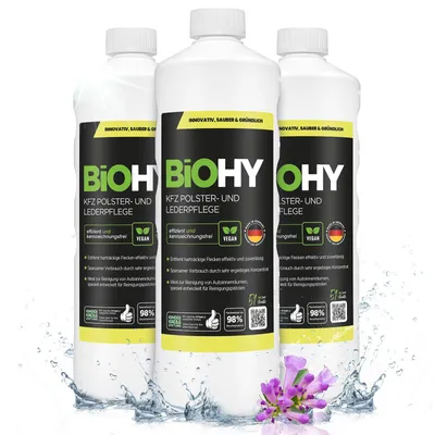 Produktbild von BiOHY KFZ Polster- & Lederpflege + Dosierer, Lederpflege Auto, Lederreiniger, 3 x 1 l