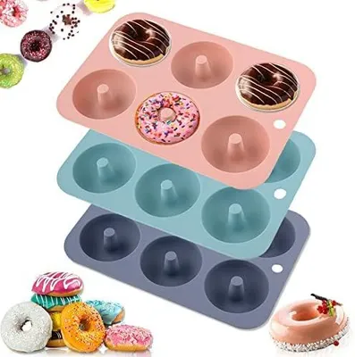Produktbild von 3 Stück Donut-Backform, Donut-Form mit 6 Mulden, antihaftbeschichtet, lebensmittelecht, BPA-frei, spülmaschinenfest, ofenfest