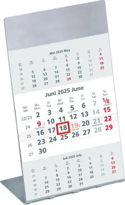 Produktbild von 3-Monatskalender 2025 10,5x14,5cm mit Edelstahlaufsteller und Magnestreifen - Datumsweiser - 980-6100-1