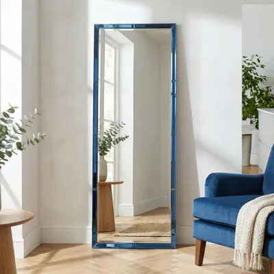 Obrázok produktu pre Nástenné zrkadlo s rámom z modrého skla 55x2x150 cm