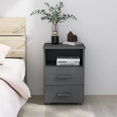 Produktbild von Möbel Nachttisch HAMAR Dunkelgrau 40x35x62 cm Massivholz Kiefer - Nachttische & -schränke 340414