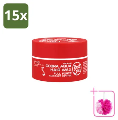 Imagen del producto de 15 unidades de cera para el cabello Red One Cobra Aqua, para un control máximo, de 150 ml cada una. Paquete económico