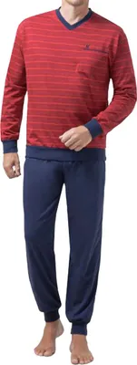 Image de hajo Hommes Set de pyjamas - long, manchettes, col V, Klima-Light, mélange de coton rouge 3XL