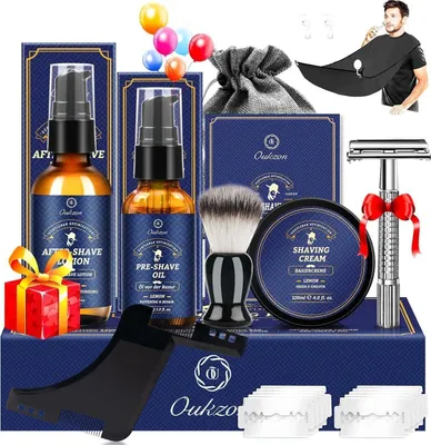 Produktbild von Hochwertig Bartpflegeset Rasierset für Männer Geschenke Bartöl Creme Lotion Rasierhobel Rasierpinsel Bartschablone Schürze