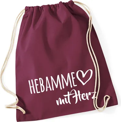 Produktbild von Huuraa Turnbeutel Hebamme mit Herz 12 Liter Burgundy Baumwolle Rucksack Geschenkidee