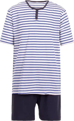 Produktbild von Pyjama Set Kurz - Gestreift mit Knopf, Farbe:blau, Größe:XL