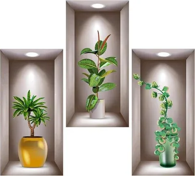 Immagine prodotto di Adesivi murali 3D a forma di vasi - Decorazioni per pareti - Confezione da 3 pezzi - 40 x 20 cm - Vinile