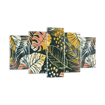 Produktbild von Bilder auf glas - 5 Teile - Blätter modern bunt - 160x85cm - Glasbilder - Wandbilder - Bilder - zum Aufhängen bereit - Wanddekoration aus Glas - Glas Bilder - Wandbild auf Glas - GEA160x85-4630