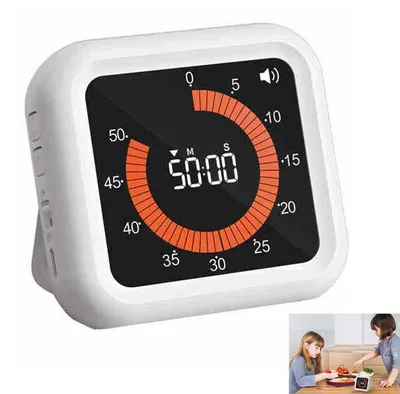 Produktbild von Digitale Küchentimer 11:59h Wiederaufladbar Visueller Timer VA Display Magnetisch Lautlos Countdown Timer Küche Schule Büro Weiß