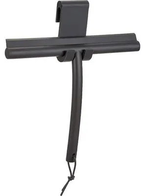 Image de Grattoir pour douche avec support, 23,5 cm, noir, en silicone, pour vitres, carrelage, miroirs, fenêtres, pare-brise