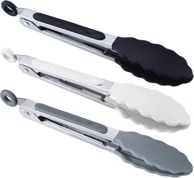Image de Pinces de cuisine en silicone 18 cm, lot de 3, noir, blanc et gris