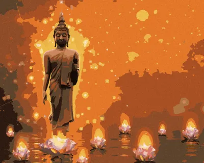 Obrázok produktu pre Zuty - Diamantové maľovanie - BUDDHA S LOTUSMI, 40x50 cm, vypnuté plátno na rám