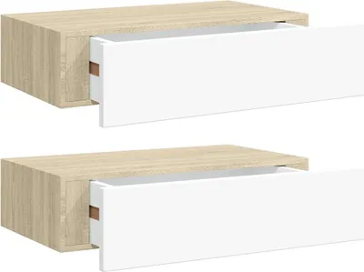 Obrázek produktu pro vidaXL Nástěnné police se zásuvkami 2 ks. Dubový vzhled bílý 40x23,5x10cm