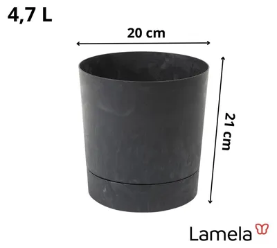 Obrázok produktu pre Kvetináč LAMELA z plastu s podstavcom, priemer 20 cm, objem 4,7 l - čierna farba