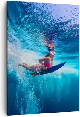 Produktbild von Bild auf Leinwand - Leinwandbild - Einteilig - Surfen Frau Unterwasser - 50x70cm - Wand Bild - Wanddeko - Wandbilder - Leinwanddruck - Wanddekoration - Leinwand bilder - Wandbild - PA50x70-4274