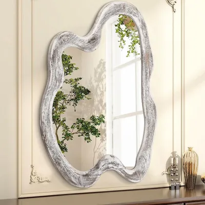Image de Miroir mural en bois irrégulier 70x50cm pour décoration minimaliste
