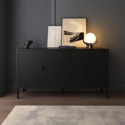 Image de Ostiglia - Buffet, 203x49x83h cm Noir, Portes battantes