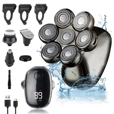 Produktbild von 5 in 1 Glatzen Rasierer Herren Elektrisch Kopfrasierer Glatze mit 7 Rotierende Scherköpfe Wasserdicht Glatzen Rasierer Herren Nass und Trocken Typ-C