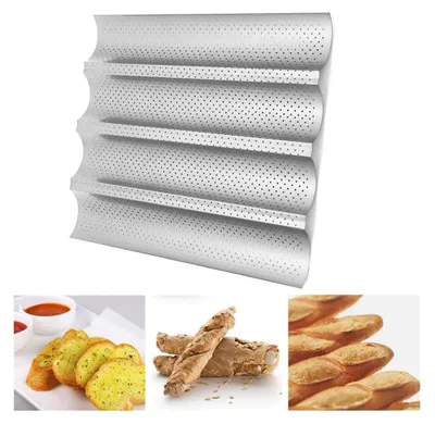 Produktbild von Antihaftbeschichtete, perforierte Baguetteform zum Backen von französischem Brot, Wellenformen, Brotlaiben, Brotbackform, Toastform, Kochform, Bäckerform, Wellen