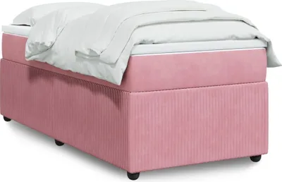 Produktbild von Design Boxspringbett mit Matratze Rosa 80x200 cm Samt, Klassische Betten 2024 Neu