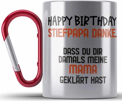 Produktbild von Trendation - Edelstahl Tasse Karabiner Stiefvater Geschenk Geburtstag - Stiefpapa Geburtstagsgeschenk Edelstahl Tasse Karabiner Spruch - Bester Stiefvater Geschenkideen (Rot)
