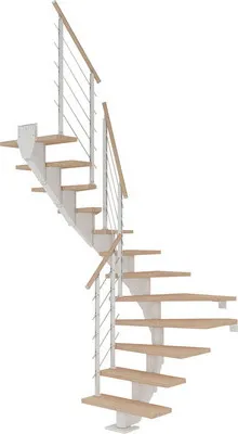 Produktbild von Pertura Mittelholmtreppe Alena Eiche Leimholz Weiß 1/2-gewendelt 85 cm 12 Stufen / 13 Steigungen Relinggeländer Reinweiß