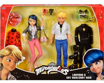 Produktbild von Figuren Pack, Miraculous Marinette und Adrien, 26 cm, mit Ladybug und Chat Noir Outfits, Zubehör