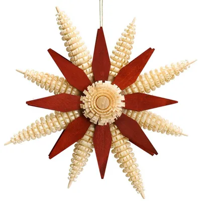 Produktbild von Christbaumschmuck Holzstern mit Ringelbäumchen Kieferblätter Rot Ø 21cm NEU