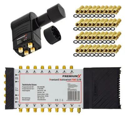 Produktbild von PremiumX Multischalter Set 5/16 SAT Rocket 3° Quattro LNB 40x F-Stecker