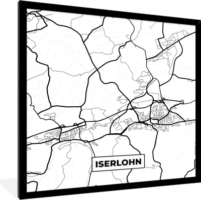 Produktbild von MuchoWow® Gerahmtes Poster Karte - Iserlohn - Karte - Stadtplan 40x40 cm - Poster mit Schwarzem Bilderrahmen Wandposter Rahmen Foto Bilder - Mit Rahmen - Wanddekoration Schlafzimmer