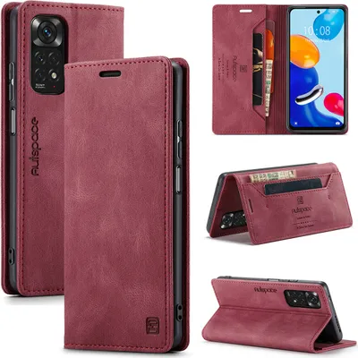 Produktbild von Redmi Note 11S Brieftasche Hülle, Retro Kunstledertasche Stand Schutzhülle für Xiaomi Redmi Note 11 4G / Note 11S Rot