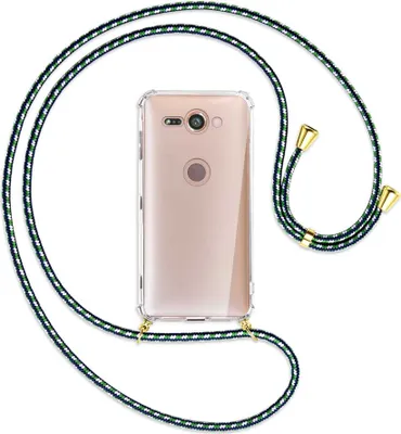 Produktbild von Handykette Backcover-Schutzhülle mit Band (Metall goldfarben) für Sony Xperia XZ2 Compact - grün/blau/weiß