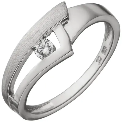 Produktbild von Ring Damenring mit Zirkonia 925 Silber rhodiniert teilmattiert 7,3mm breit Innenumfang 52mm Ø16.6mm