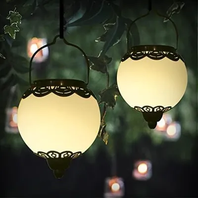 Produktbild von Solar Laterne für außen Hängend, 2 Stück Solarlaterne für außen Kugel IP65 Wasserdicht, Bonsery Solarlampen für außen Garten Weg Balkon Veranda Wand Deko Originelles Design