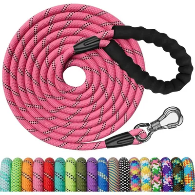 Obrázok produktu pre Vodítko pre psov, dĺžka 12 metrov, s polstrovanou rukoväťou, ružové, hrúbka 8 mm