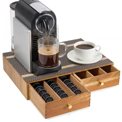 Image de Elzusha - Boîte de rangement en bois pour capsules de café, avec deux tiroirs